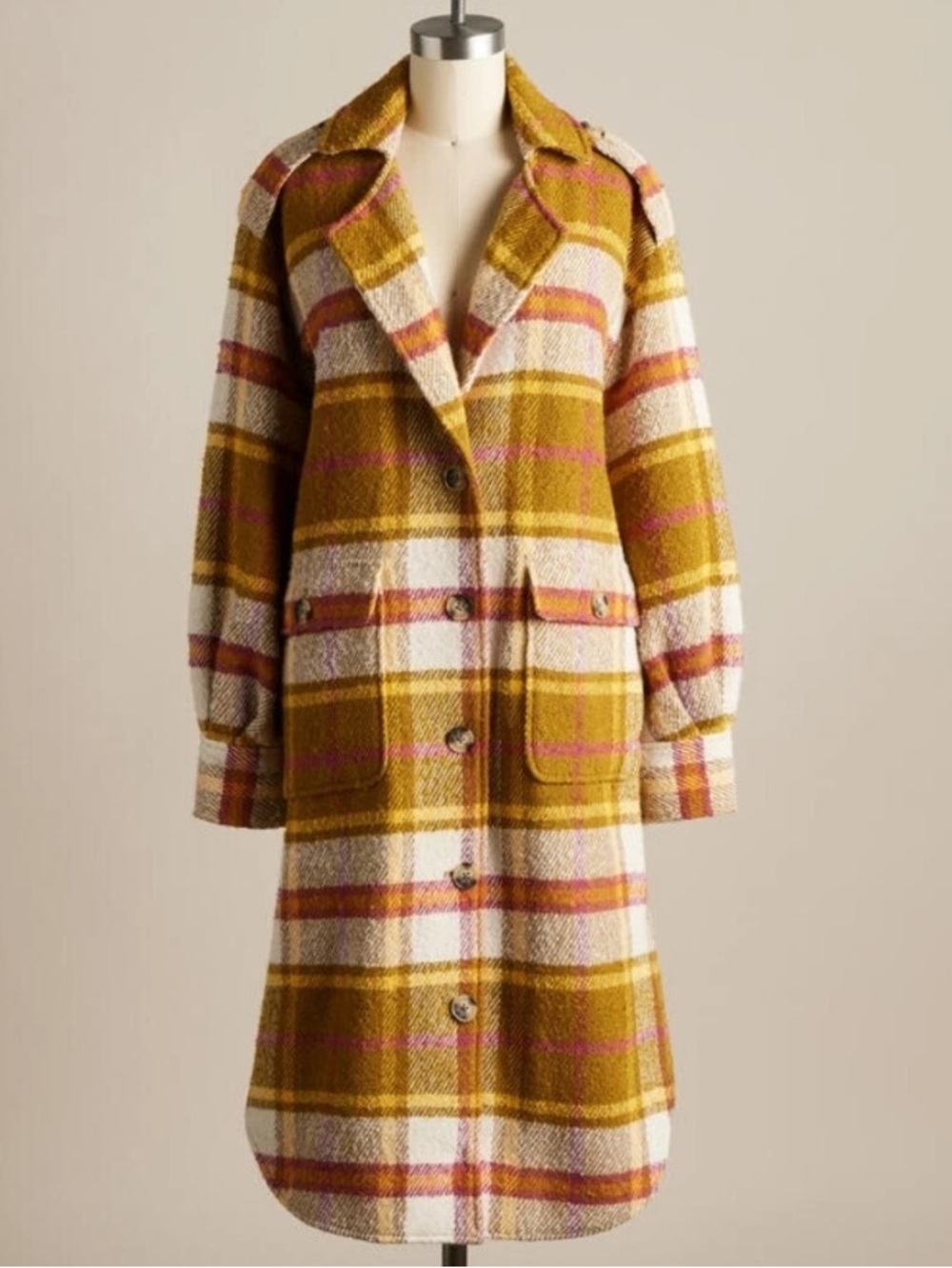 Sundance Doran Wool Coat Jacket Yellow Plaid Oversized Size M $248 - Picture 2 of 8